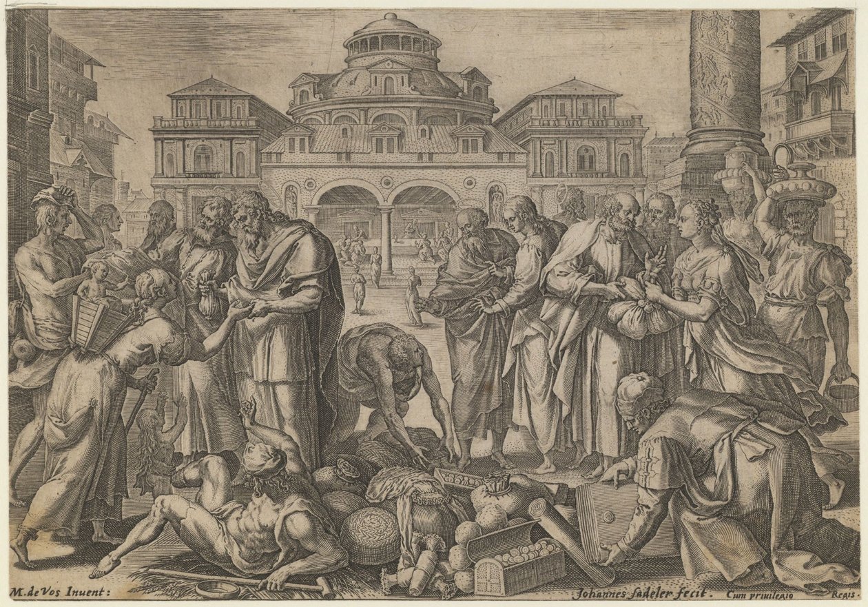 Apoštolové rozdělují peníze těm, kteří to potřebují, ca. 1600 od Jan Sadeler