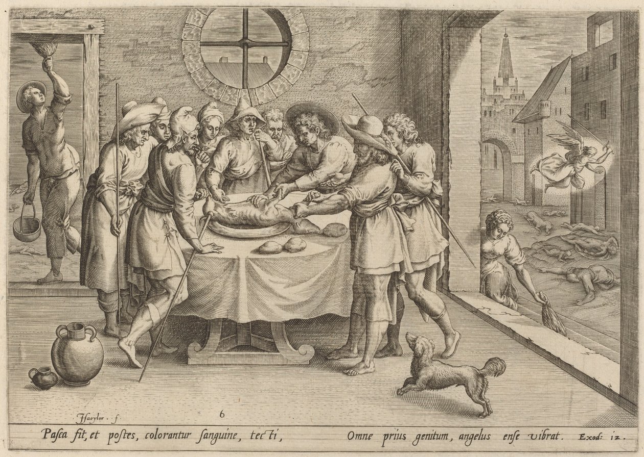 Příprava na Pesach od Jan Sadeler I, after Maarten van Cleef
