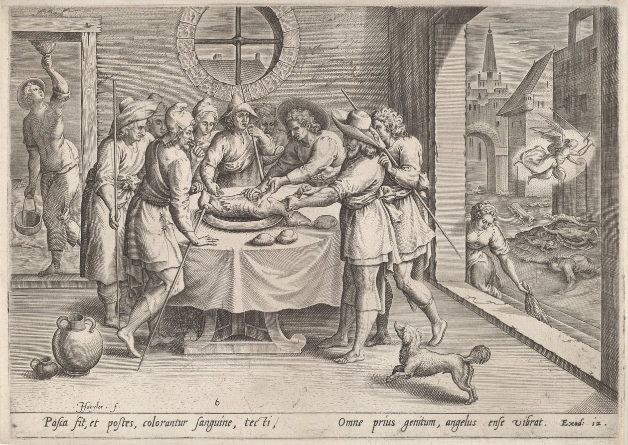 Příprava na Pesach od Jan Sadeler I, after Maarten van Cleef