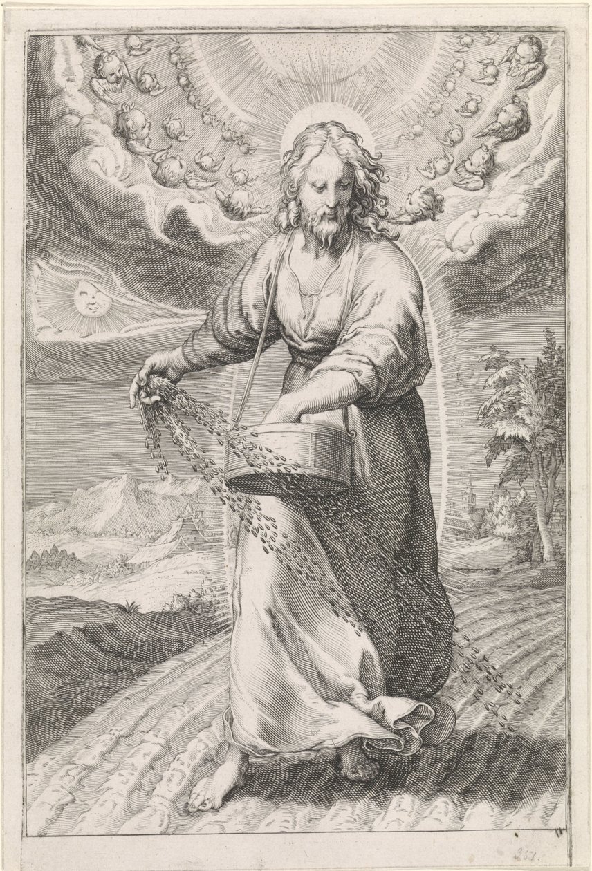 Kristus jako rozsévač Podobenství o plevelu mezi obilím (název série) od Jan Saenredam (attributed to)