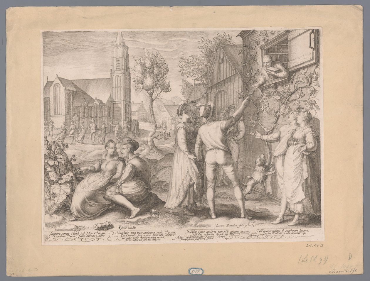 Jonge paren die poulet made en dansen, 1596 Obrovská chlebová stolice za Mojžíše Choragi Mereriti Chorei, chléb se stal žalostným (...) (název na předmětu) od Jan Saenredam