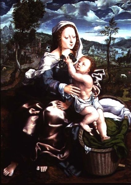 Madonna a dítě sedí v rozsáhlé krajině od Jan Sanders van Hemessen