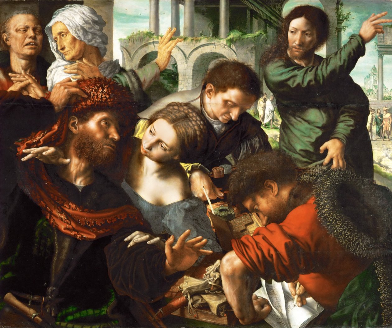 Povolání svatého Matouše - Jan Sanders van Hemessen (asi 1500-asi 1566). Olej na dřevě, c. 1548. Rozměr : 114x137 cm. Uměleckohistorické muzeum, Vienne od Jan Sanders van Hemessen