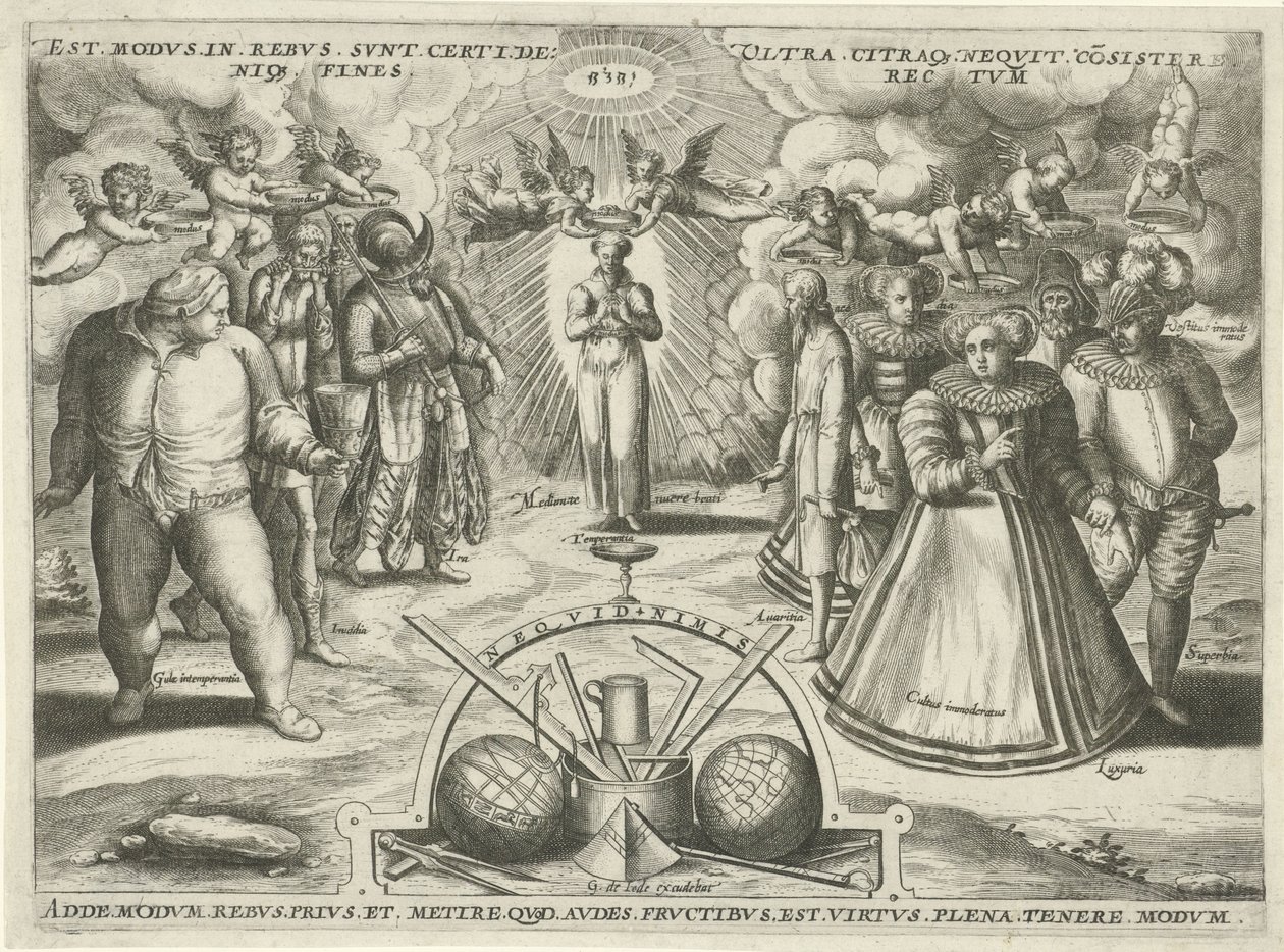 Zosobněná střídmost s hříchy Est modus.in.rebus. sunt. certi.de: (...) (název na objektu) od Jan Snellinck (I) (attributed to)