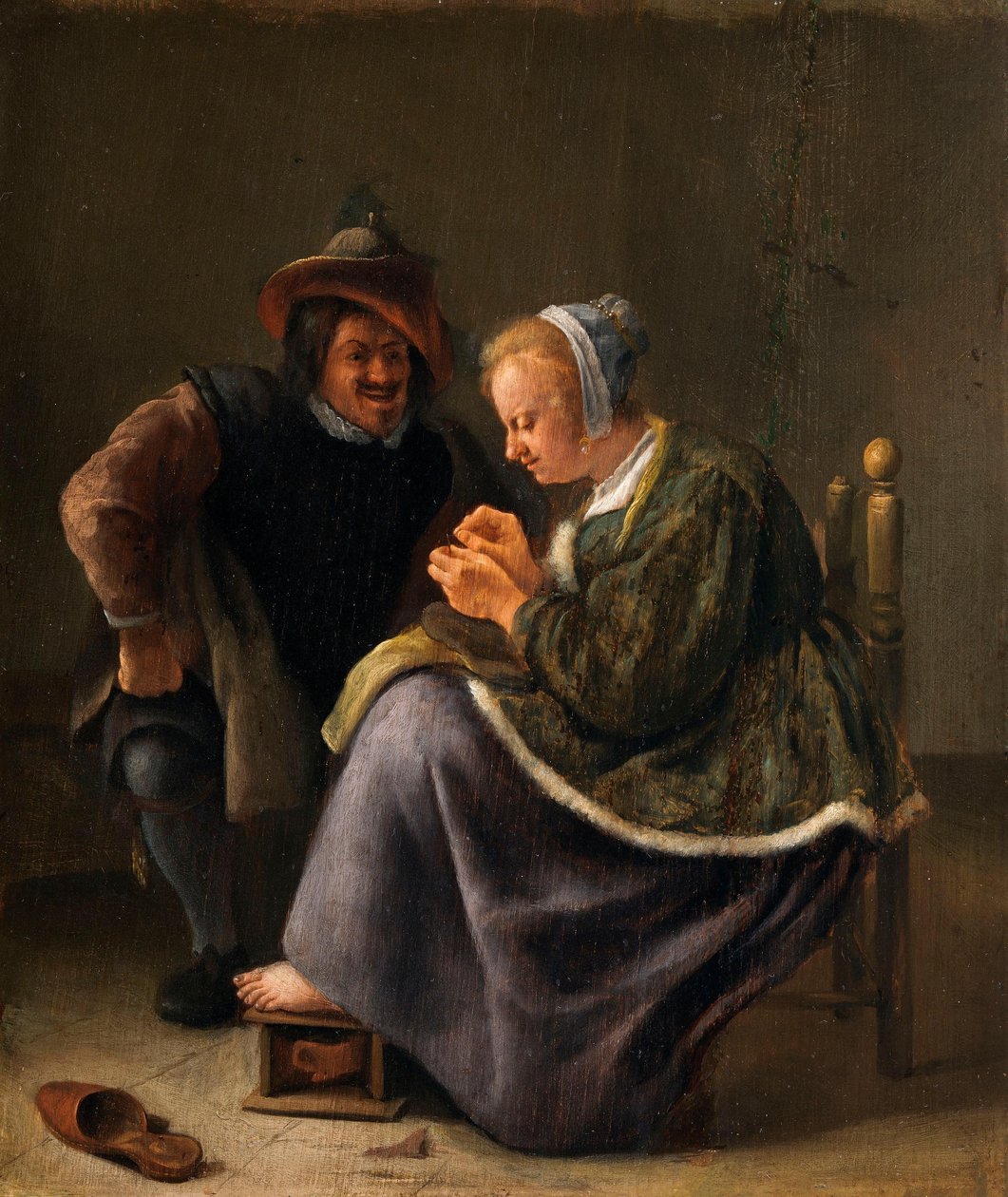 Žena spravující punčochu od Jan Steen