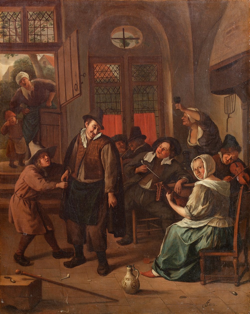 Nizozemština: Veselá společnost v interiéru A Krčmová scéna od Jan Steen