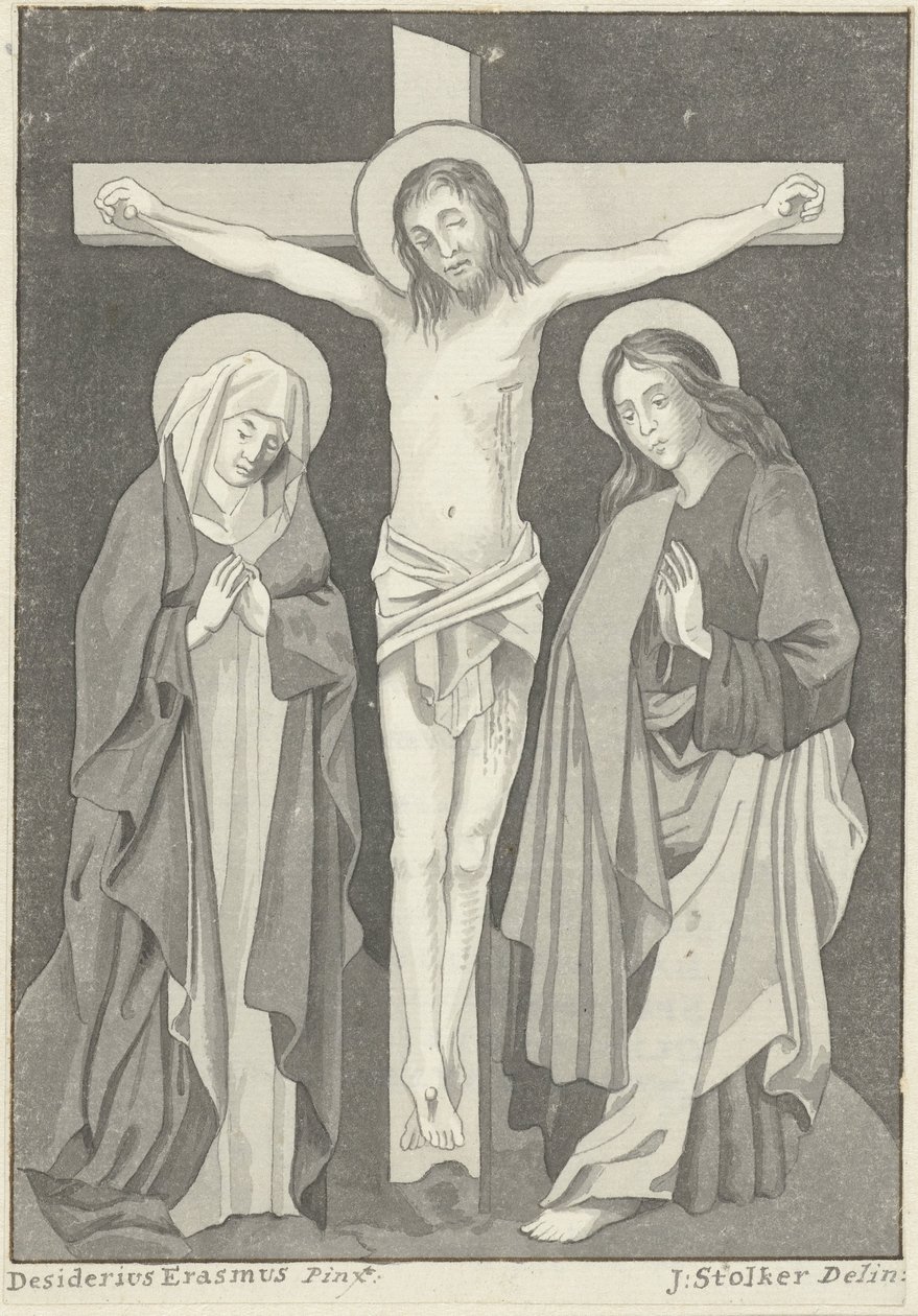 Kristus na kříži s Marií a Janem od Jan Stolker (signed by artist)