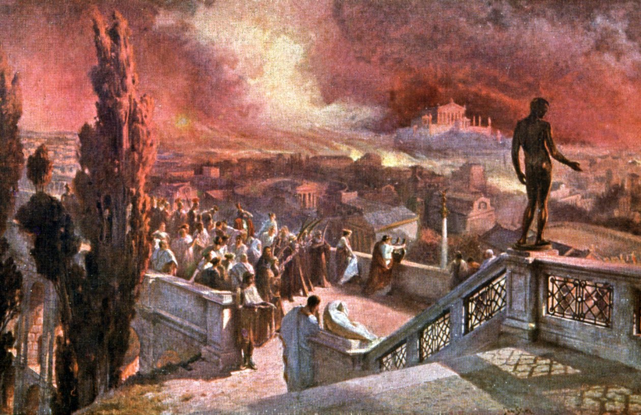 Římský císař Nero hraje hudbu při pohledu na požár Říma od Jan Styka