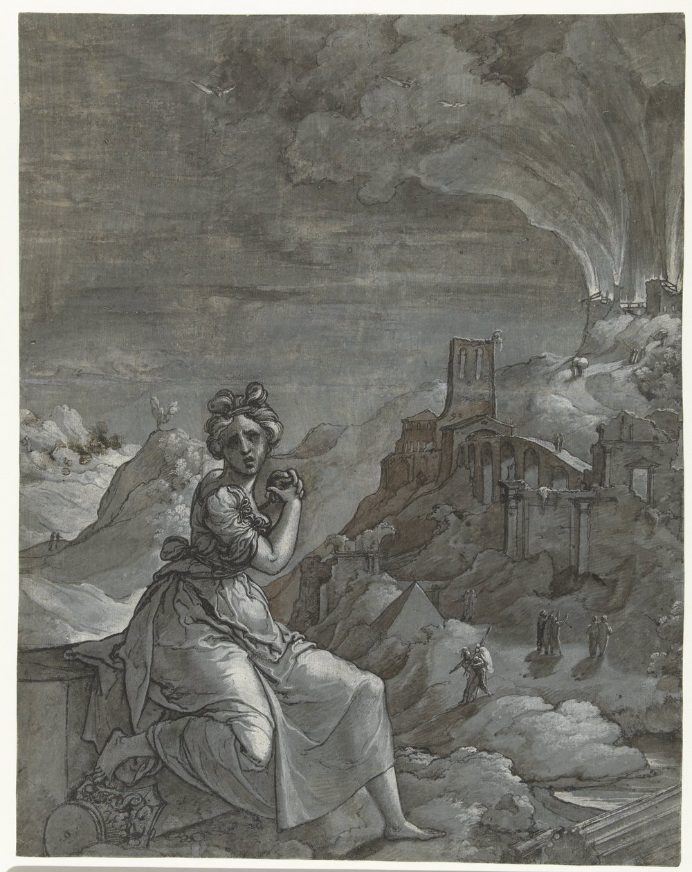 Cassandra truchlí nad zničením Tróje, 1550-55 od Jan Swart Van Groningen