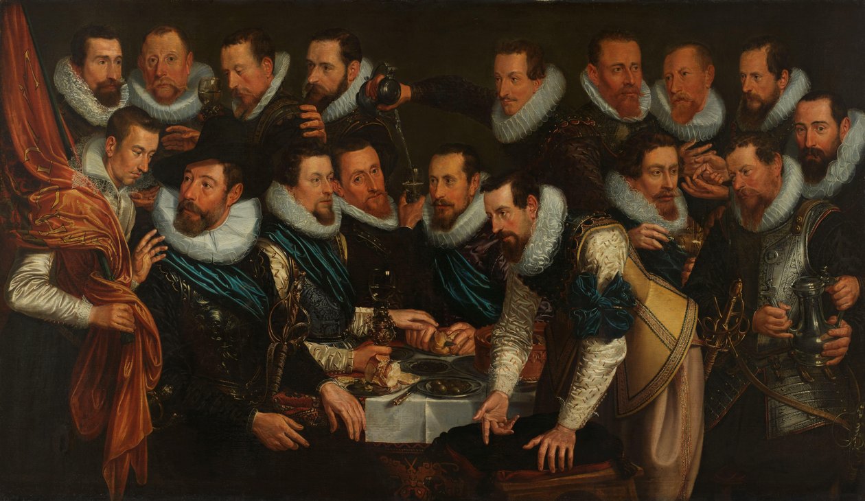 Důstojníci a další občanští strážci XI. amsterodamského obvodu pod velením kapitána Geurta Dircksze van Beuningena a poručíka Pietera Martensze Hoeffijsera od Jan Tengnagel