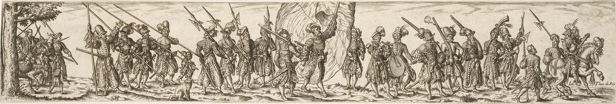 Vojácký vlak, uprostřed standardní nosič od Jan Theodor de Bry