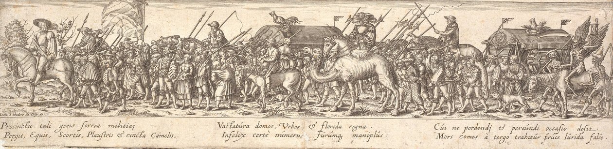 Víra vojáků se zavazadlovým vozem a Smrt na koni od Jan Theodor de Bry
