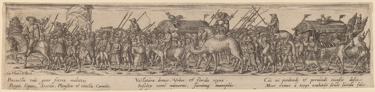 Armádní vlak a smrt od Jan Theodor de Bry after Erhard Schön