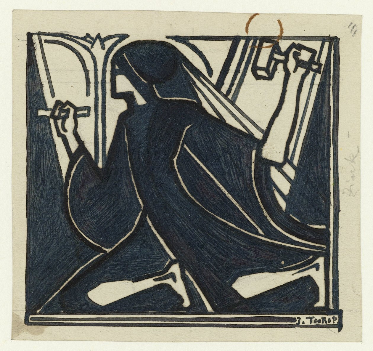 Klečící postava s kladivem a dlátem od Jan Toorop (signed by artist)