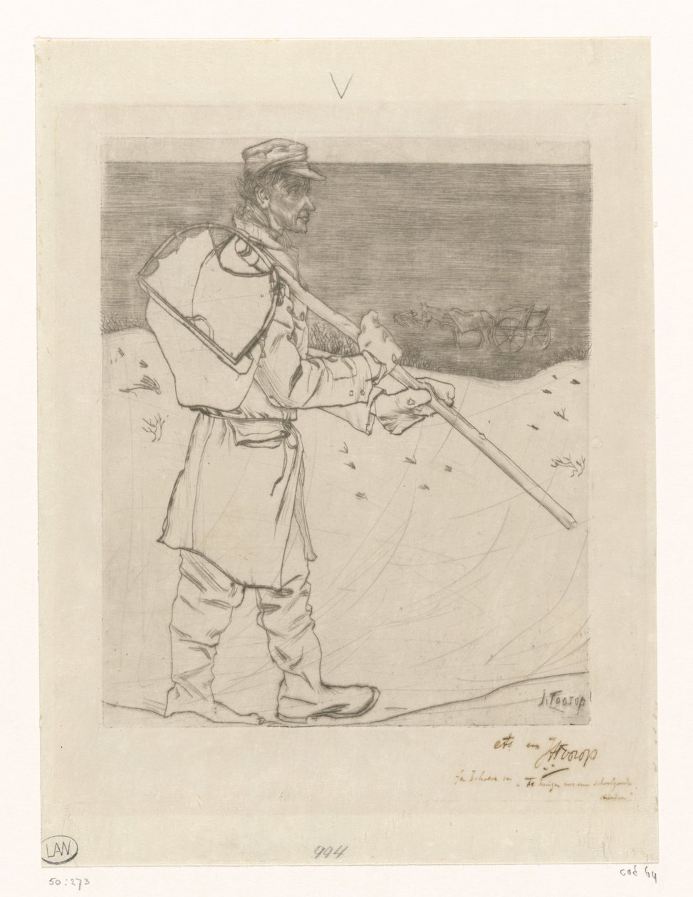 Shell rybář se sítí na pláži v Katwijk aan Zee The shell fisherman (původní název) od Jan Toorop (signed by artist)