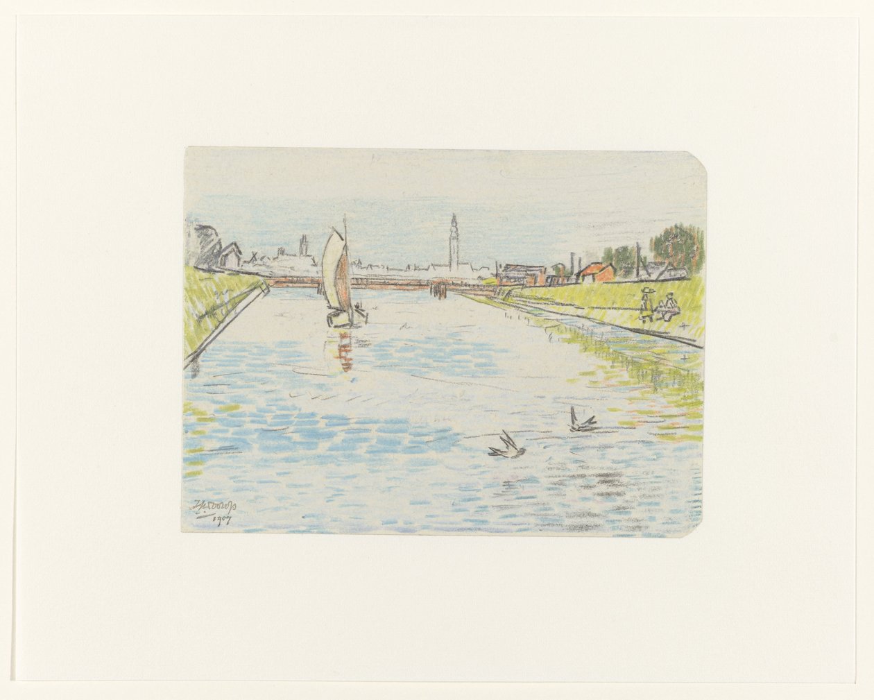Pohled na kanál s plachetnicí od Jan Toorop