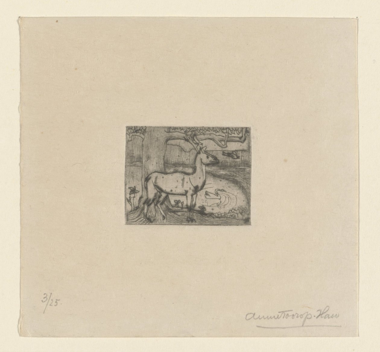 Jelen u stromu před rybníkem Jelen u stromu (původní název) od Jan Toorop