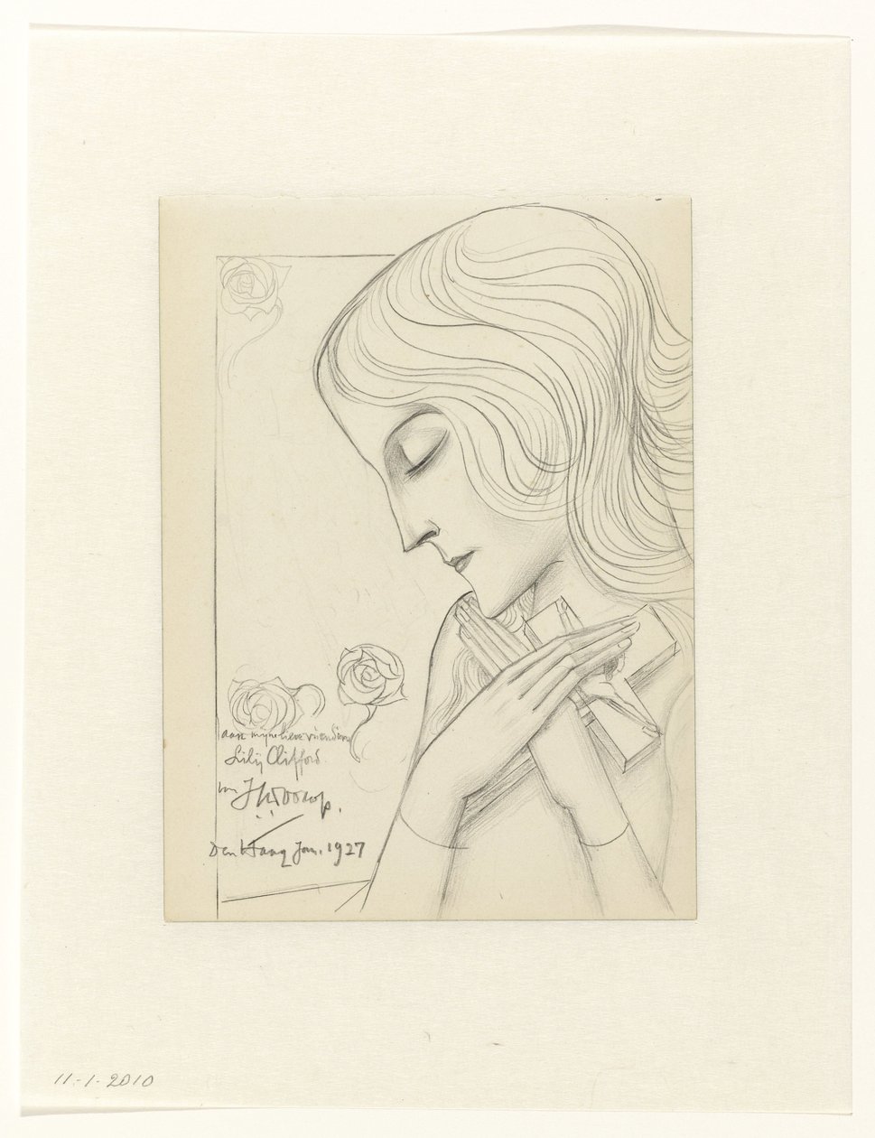 Mladá dívka v meditaci drží kříž od Jan Toorop