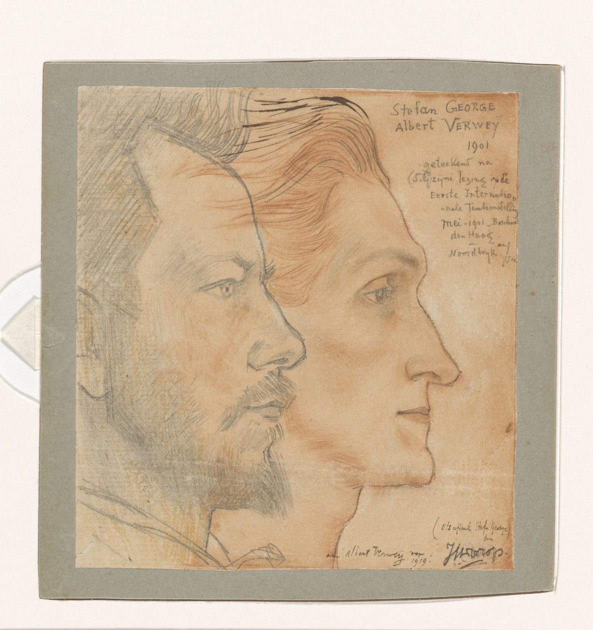 Portréty Alberta Verweye a Stefana George Portrét Stefana George s nakresleným portrétem Alberta Verweye od Jan Toorop
