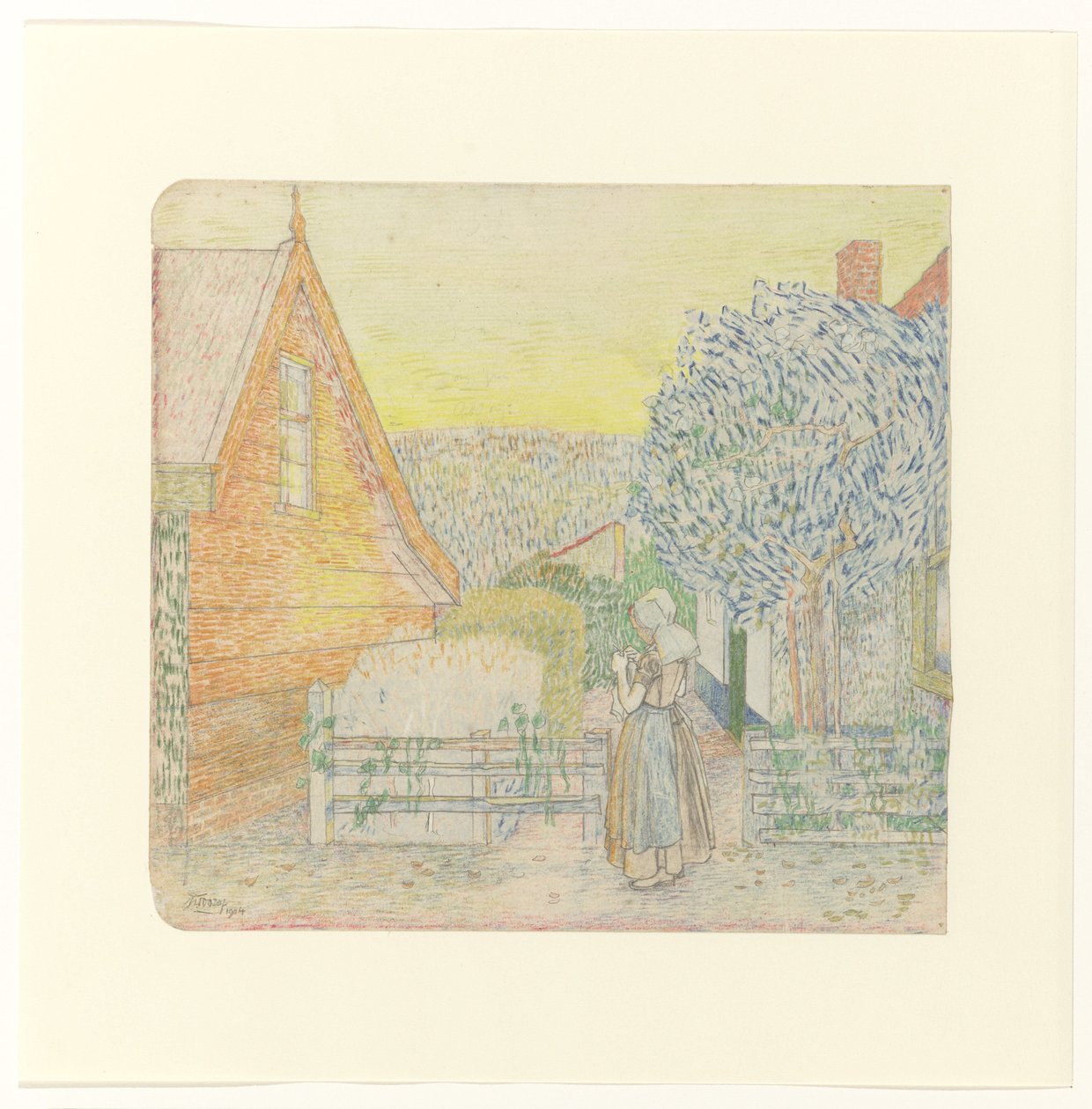 Zeeland dívka, pletení na nádvoří od Jan Toorop