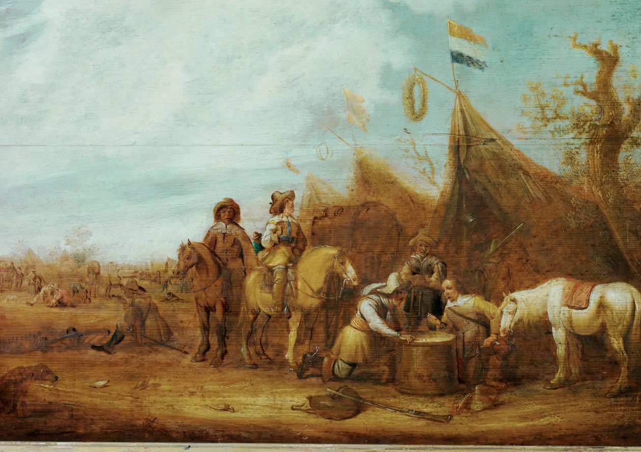 Halte de cavaliers (olej na dřevě) od Jan Van Der Stoffe