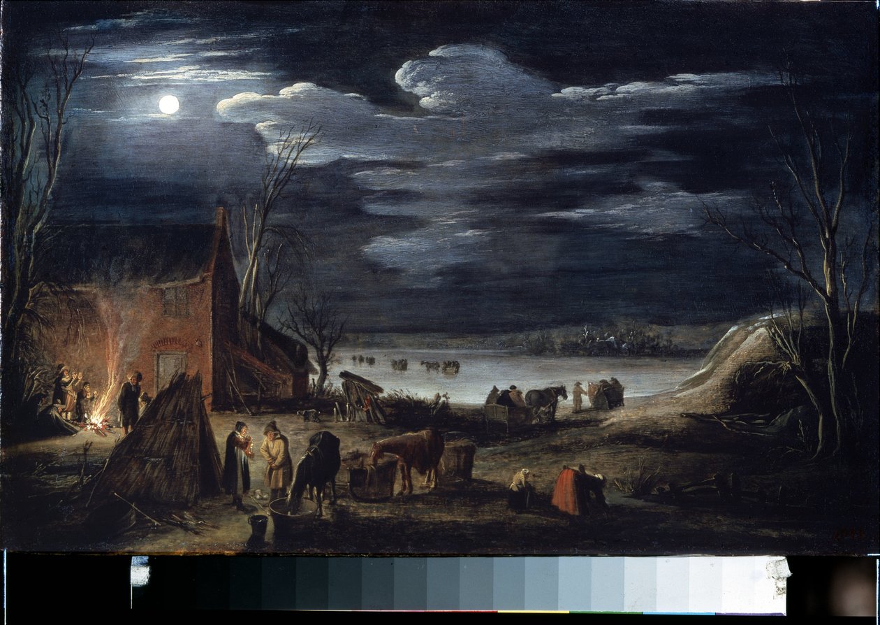 Zima (zima). Obraz Jana II van de Velde (1593-1641). Olej na dřevě, 30 x 44,5 cm. Vlámské umění, barokní umění. Muzeum Ermitáž, Petrohrad. od Jan Van de II Velde