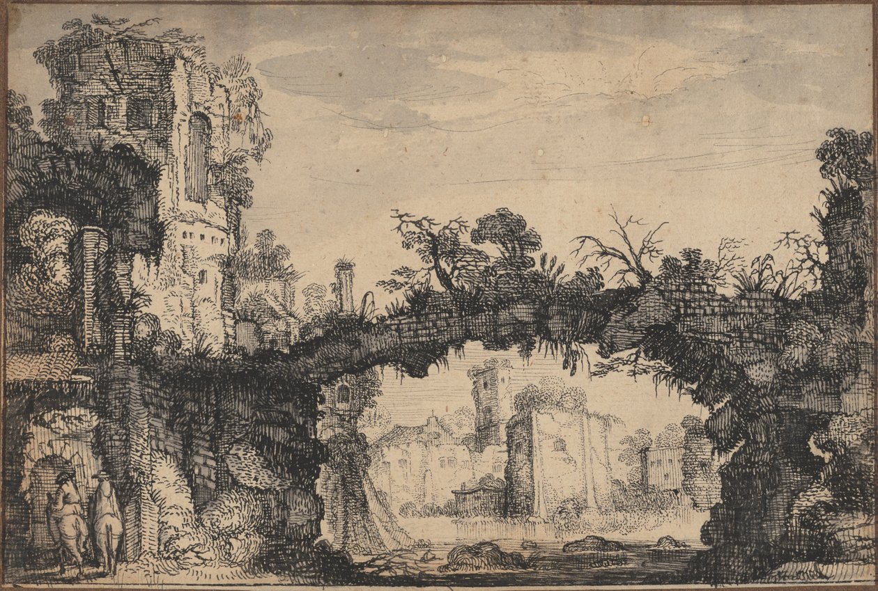 Krajina se zříceninami (recto); hlava ženy a zvířata (verso) od Jan Van de Velde