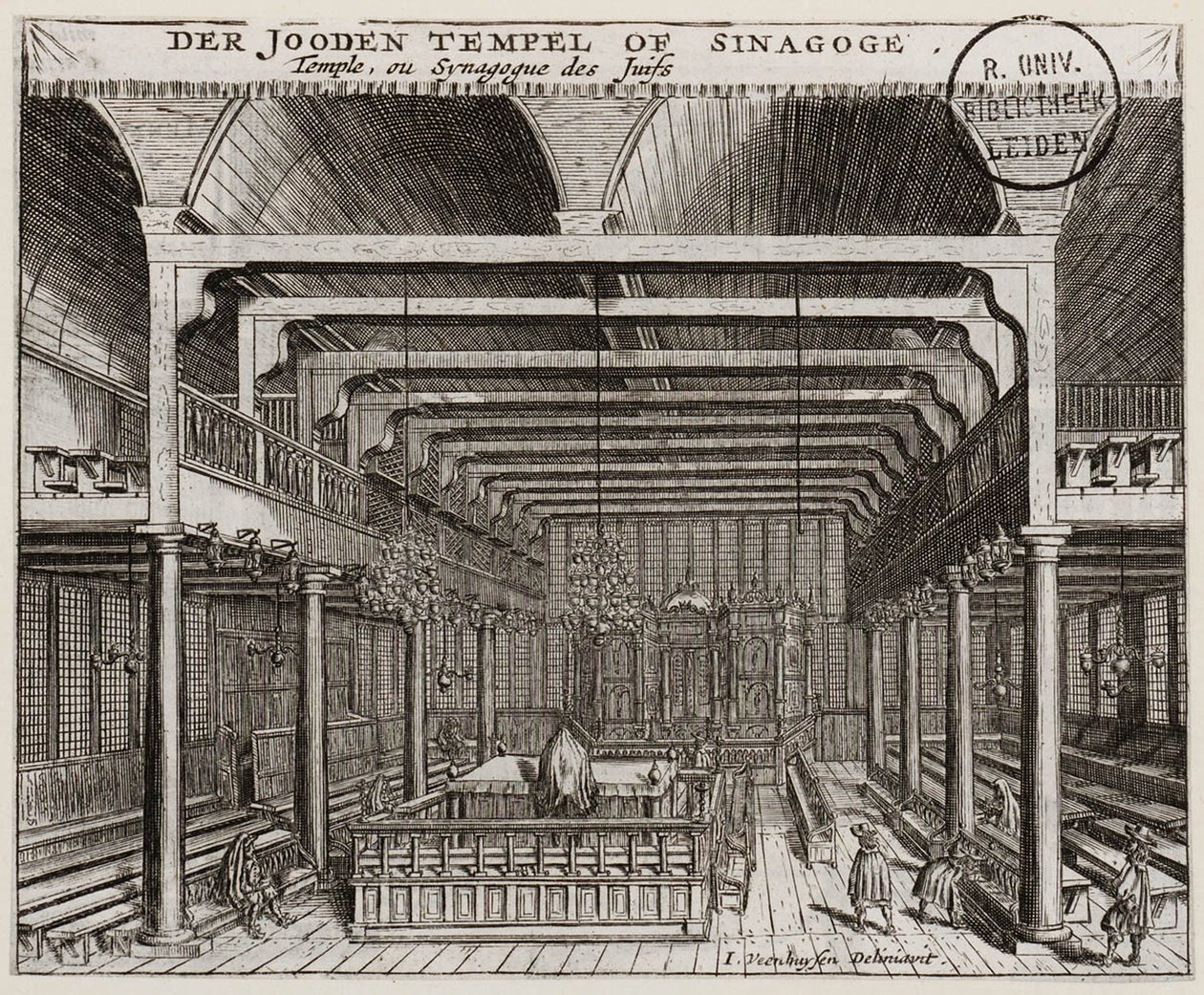 Interiér portugalské synagogy v Amsterdamu od Jan Veenhuysen