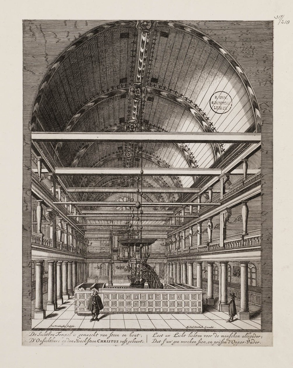 Interiér portugalské synagogy v Amsterdamu od Jan Veenhuysen