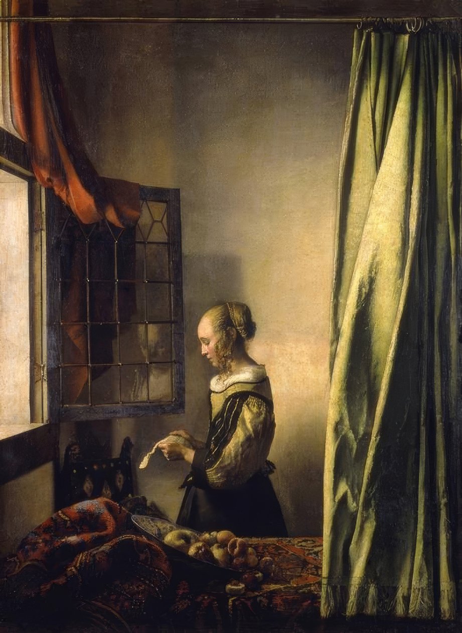 Dívka čte dopis u otevřeného okna od Jan Vermeer van Delft