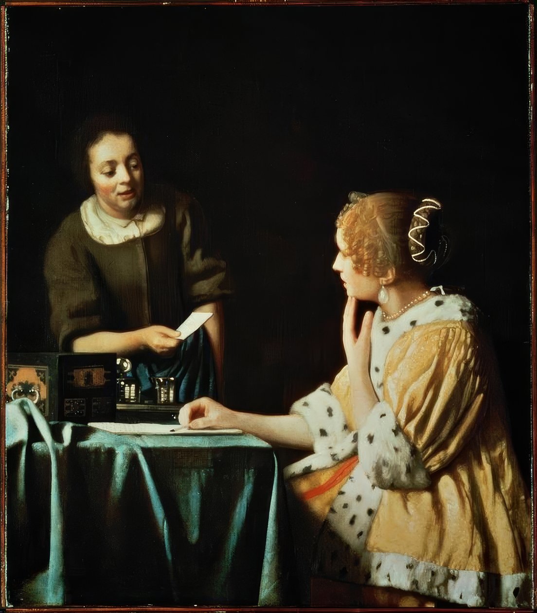 Dáma se služkou a dopisem od Jan Vermeer van Delft