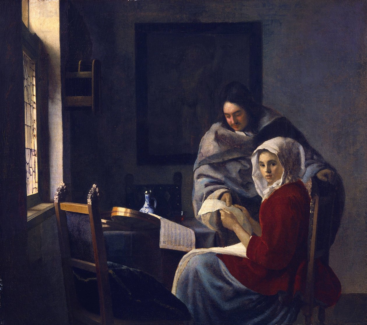 Dívka přerušila její hudbu, c. 1660 od Jan Vermeer van Delft