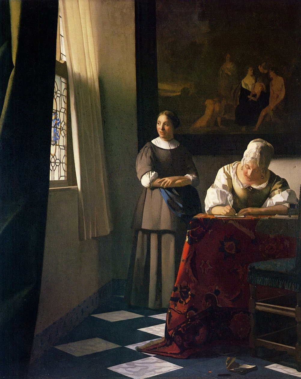 Dáma píše dopis se svou služebnou od Jan Vermeer van Delft