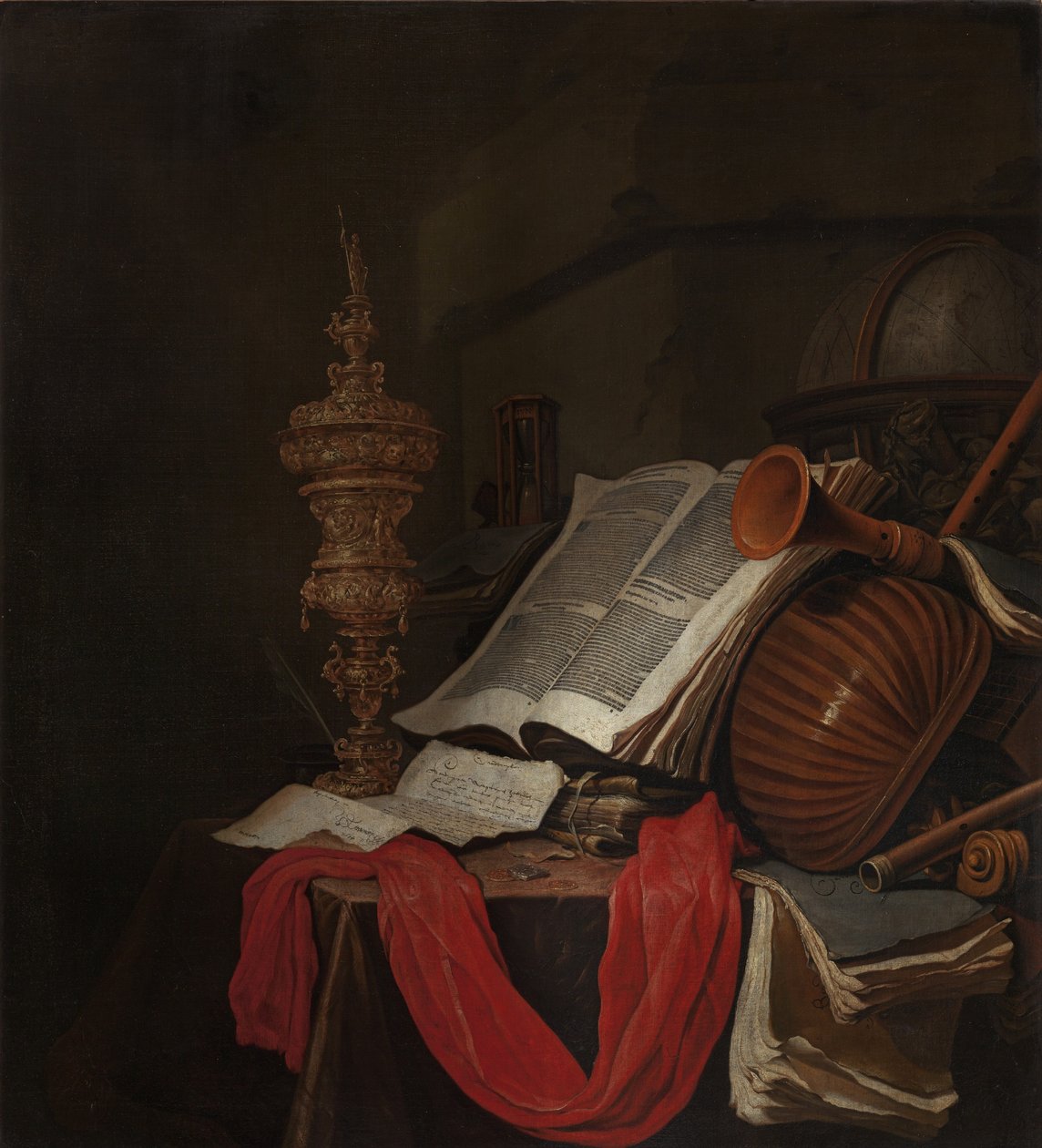 Zátiší s hudebními nástroji a knihami Vanitas od Jan Vermeulen