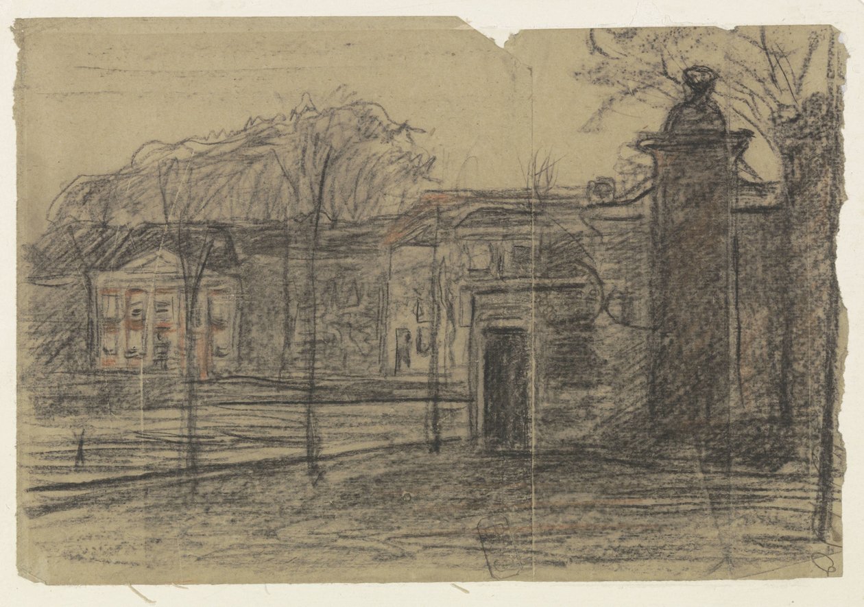 Pohled na domy mezi stromy, Dordrecht od Jan Veth
