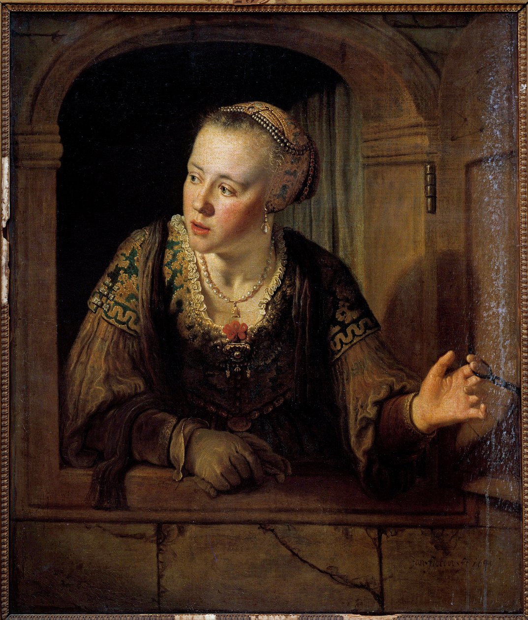 Portrét mladé ženy v jejím okně Obraz Jana Victorse (1620-1676) (ec.flam.) 1640 Ne. 0,93 x 0,78 m od Jan Victors