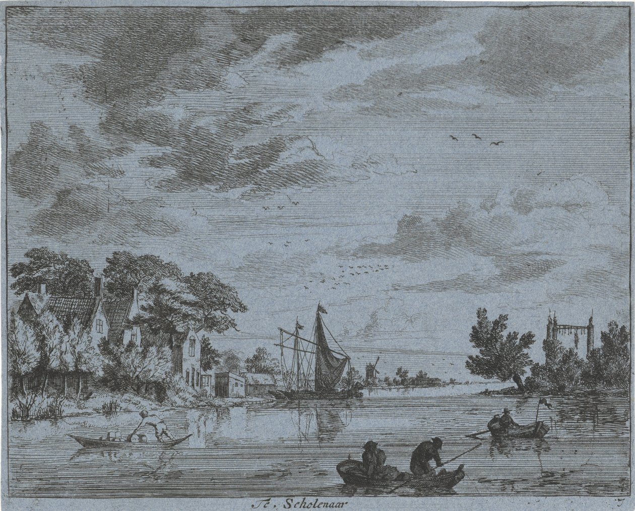 Podnikání na řece Te, školák (titul na předmětu) Krajiny oblasti Haarlem (název série) Gesigten mimo Haarlem, hotovo. J.V.V. (název série na objektu) od Jan Vincentsz. van der Vinne