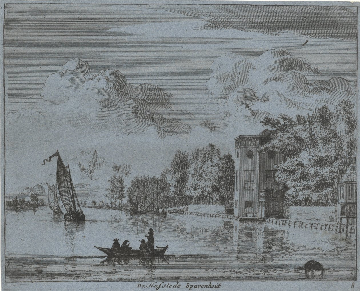 Pohled na usedlost Savenhout v Haarlemu Hofstede Sparenhout (název na objektu) Krajiny oblasti Haarlem (název série) Gesigten mimo Haarlem, hotovo. J.V.V. (název série na objektu) od Jan Vincentsz. van der Vinne
