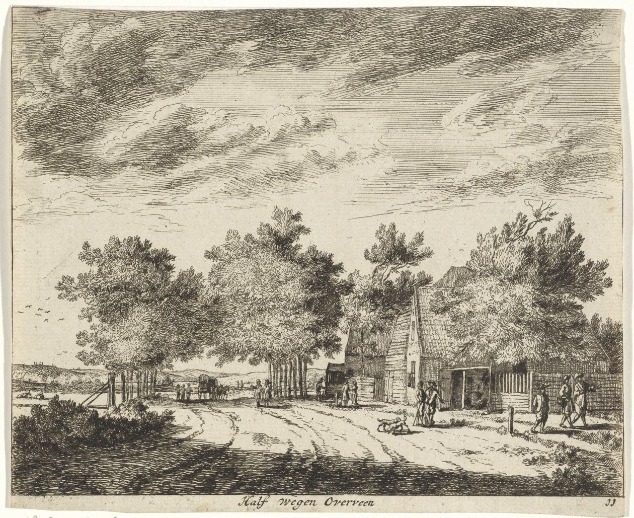 Krajina napůl přerostlá Vážení do poloviny Overveen (nadpis na předmětu) Krajiny oblasti Haarlem (název série) Gesigten mimo Haarlem, hotovo. J.V.V. (název série na objektu) od Jan Vincentsz. van der Vinne