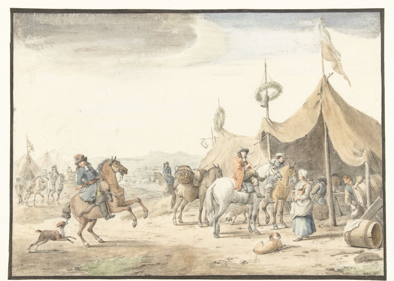 Armádní tábor s jezdci od Jan Vincentsz. van der Vinne