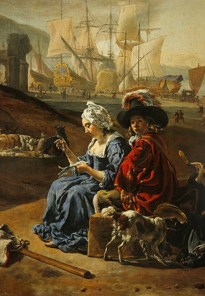 Italský námořní přístav (olej na desce) (detail 406451) od Jan Baptist Weenix