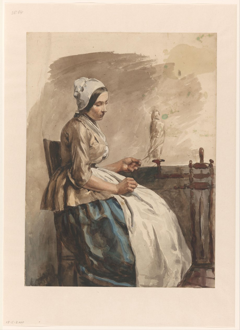 Spinning mladá žena od Jan Weissenbruch