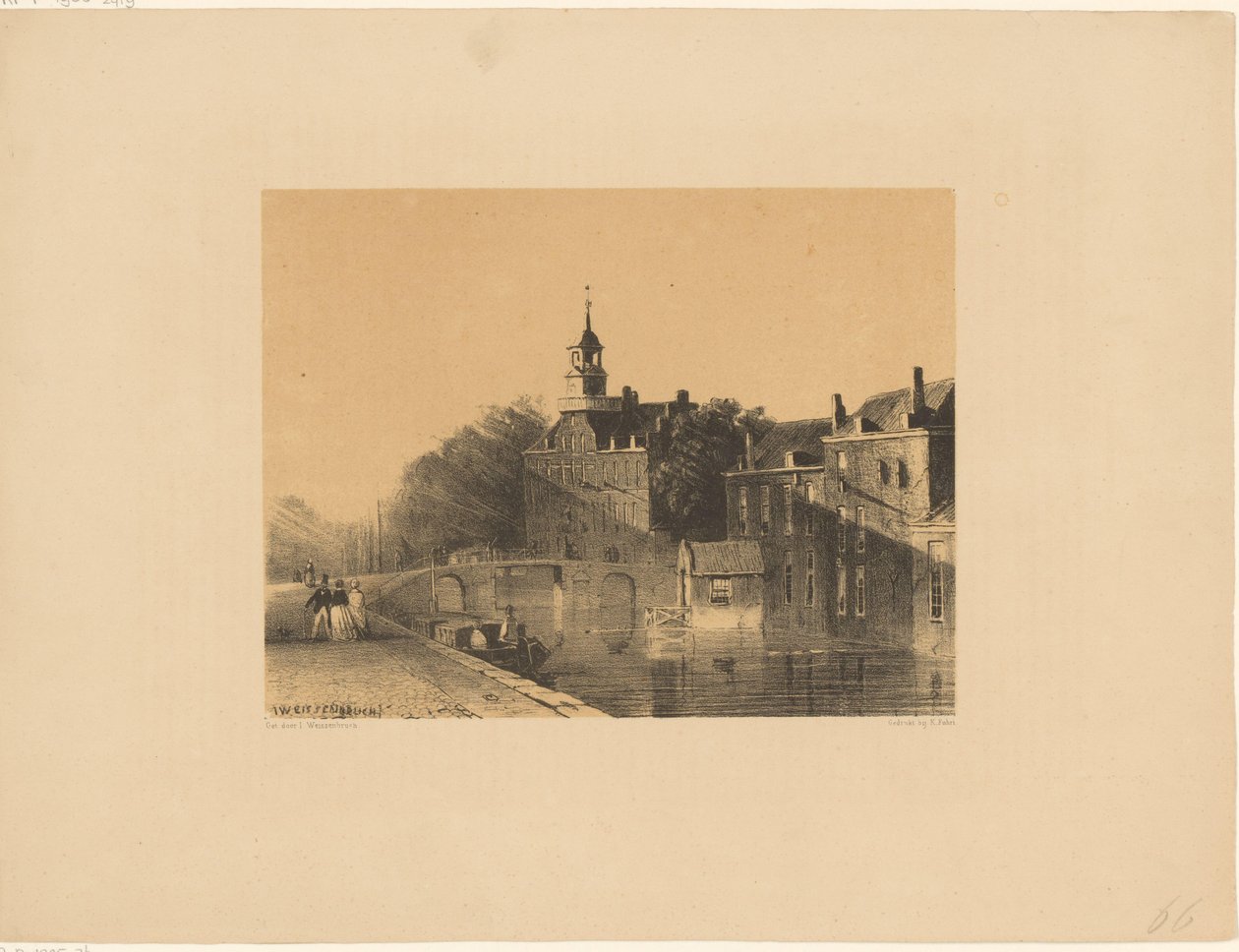 Panoráma města s kanálem od Jan Weissenbruch