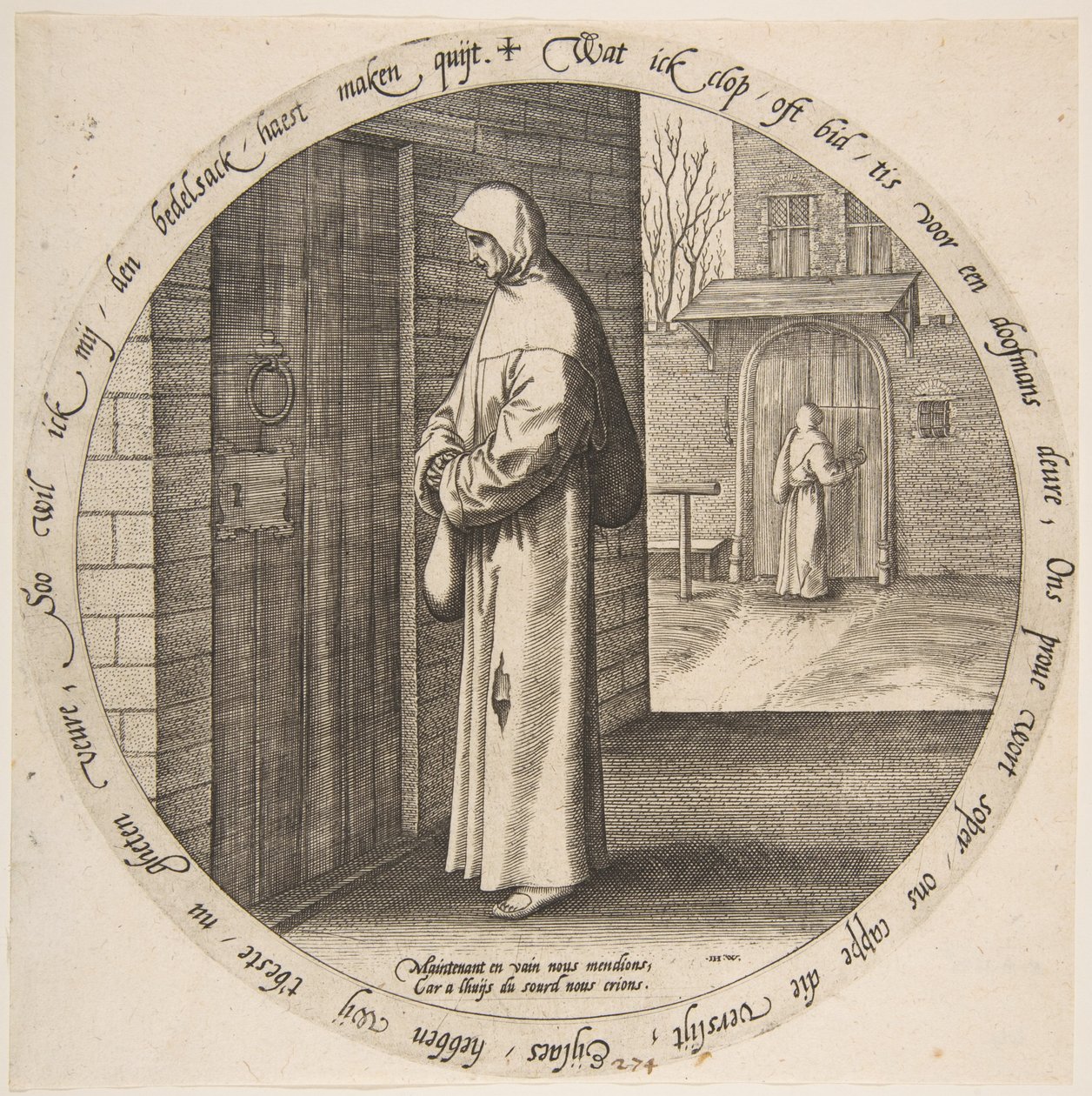 Jeden marně prosí u dveří neslyšících, z dvanácti vlámských přísloví, ca. 1568. od Jan Wierix