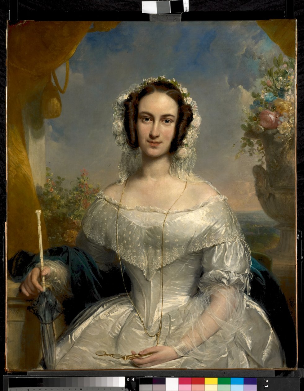 Svatební portrét Agathy Petronelly Hartsenové (1814-1878), manželky Jana van der Hoopa (1811-1897) od Jan Willem Pieneman
