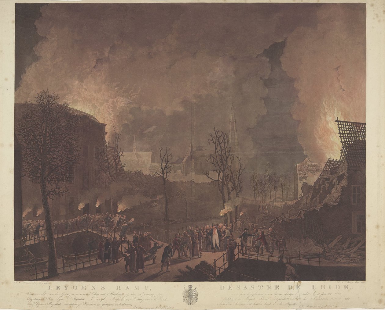 Katastrofa Leydens, způsobená skokem lodi se střelným prachem, 12. ledna 1807 / Désastre de Leide, causé par l