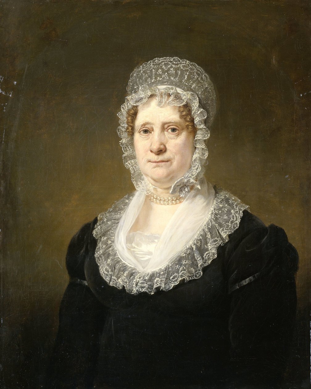 Portrét Sary de Haan, vdovy po amsterodamském upisovateli Cornelis Hartsen od Jan Willem Pieneman