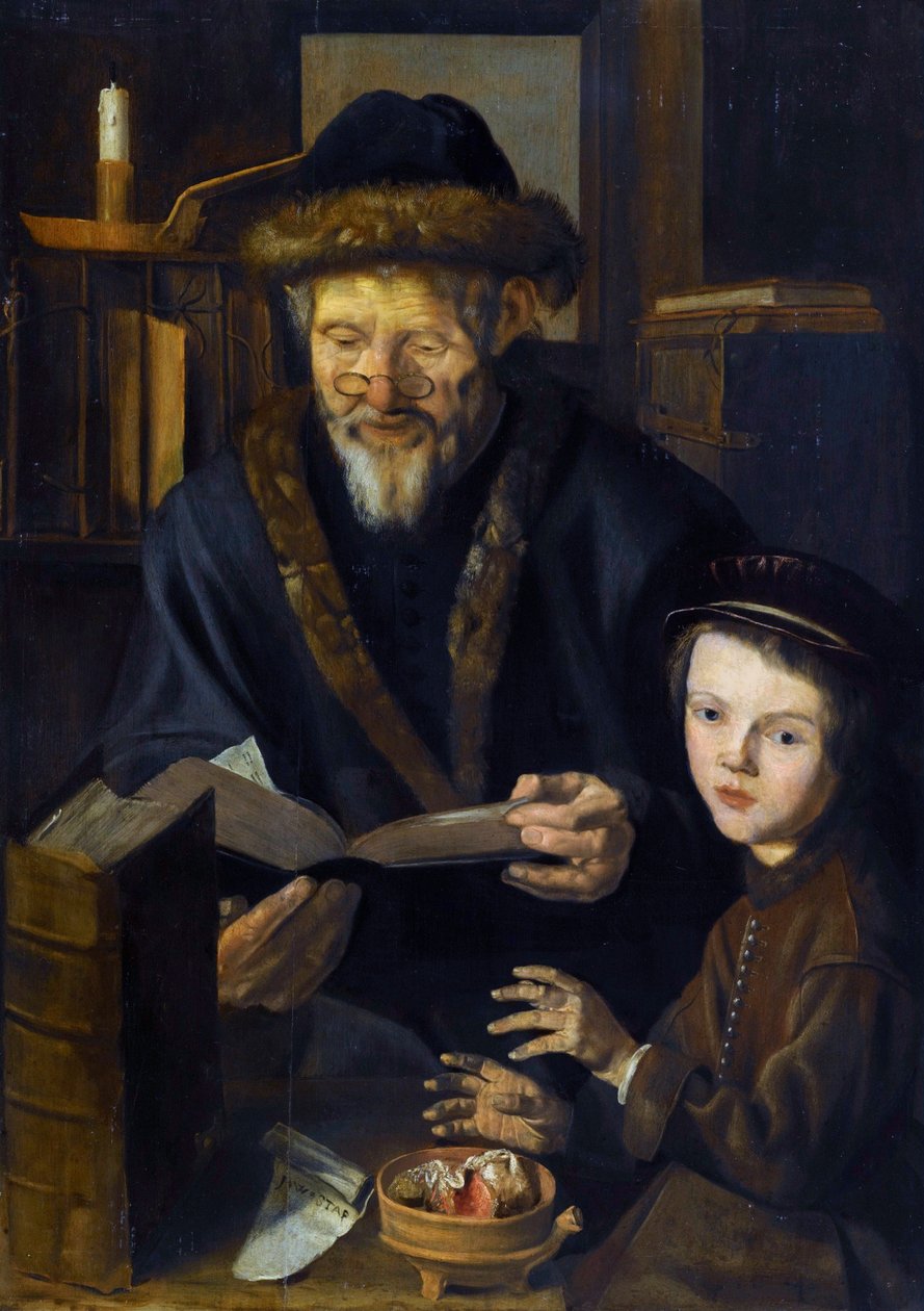Alegorie zimy, filozof a dítě - Zimní alegorie, filozof a dítě - Malba Jana Woutersze Stapa (1599-1663), - Olej na dřevě, 84,5x59,5 - Soukromá sbírka od Jan Woutersz Stap