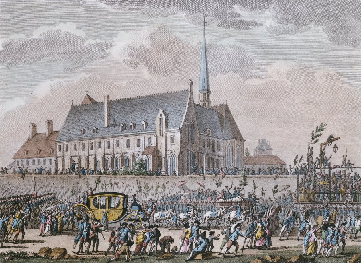 Francouzská královská rodina míjí klášter v Passy na své cestě z Versailles do Paříže dne 6. října 1789 od Jan after Bulthuis