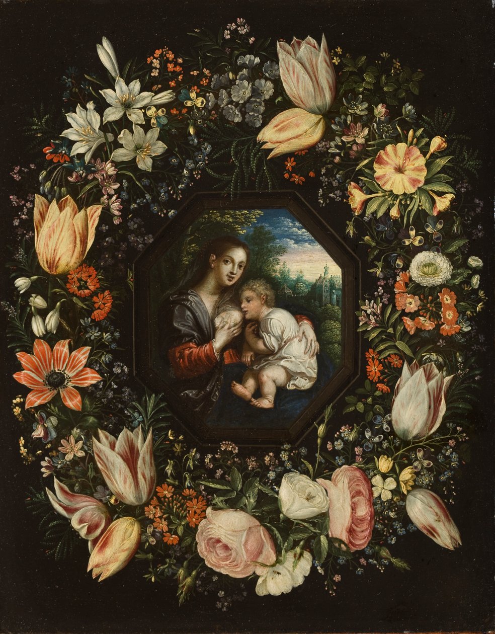 Madonna s dítětem v girlandě z květin, kolem 1625 (olej na mědi) od Jan and Balen, Hendrik van Brueghel